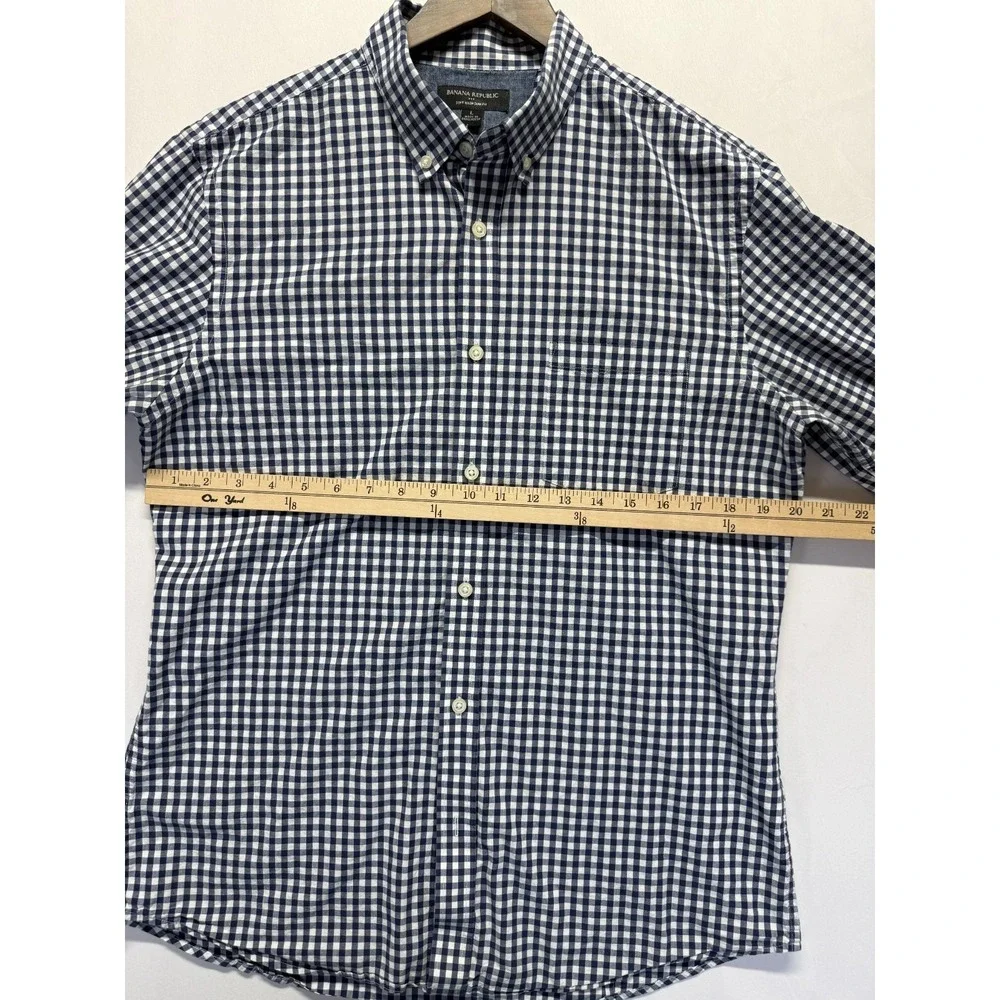 Banana Republic Soft‎ Wash Slim Fit Shirt Mens L Blue White Gingham Button Down